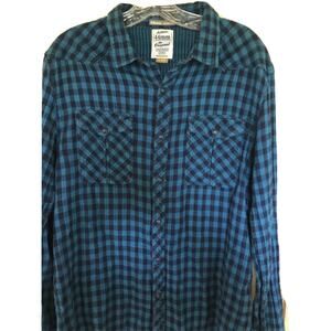 44mm Legendary Work Wear Original Vintage Men’s XL Blue Plaid Snap Button Shirt